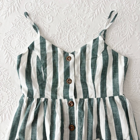 NWOT Lulus Marseille Mood Green Striped Linen Midi Dress With Pockets Small - Picture 3 of 7